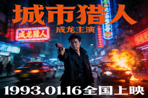 电影《城市猎人》海报 - 男主角持枪站在街头